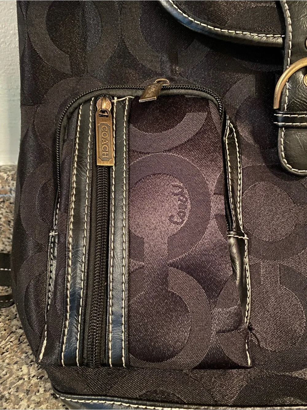 Coach Black Signature Canvas Drawstring Backpack with Leather Trim - Picture 3 of 9